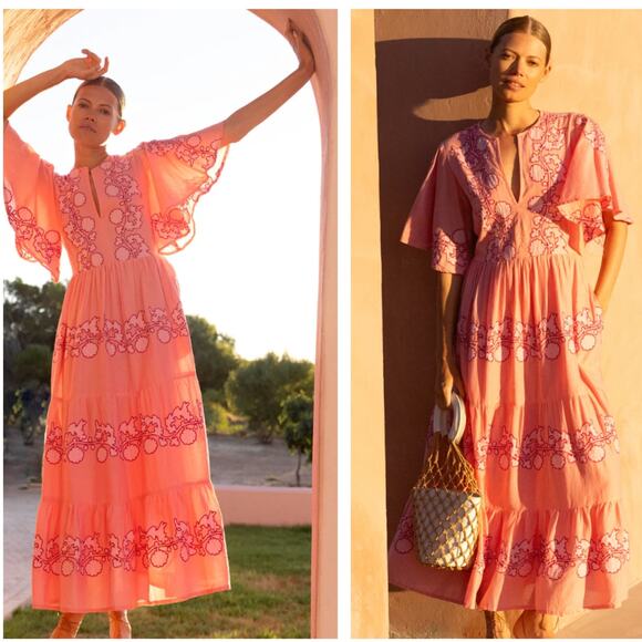 OLIPHANT Flirty V-Neck Maxi Dress Tangier Pink Sz XL NWT $398 {N41} - Picture 2 of 6